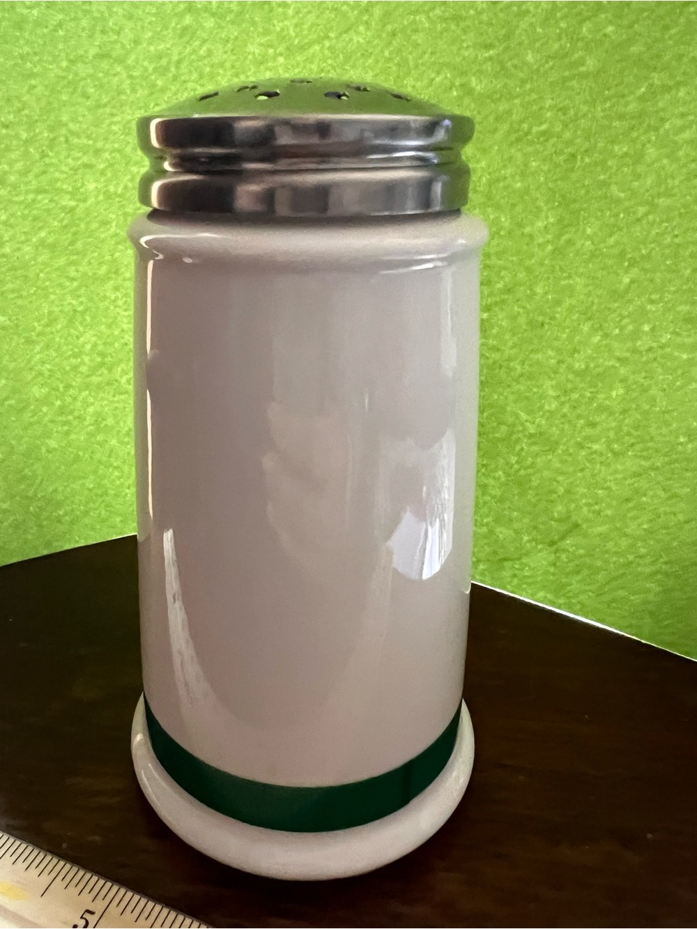 White Ceramic 'Cheese'  Shaker with Green & Red Accent - Picture 2 of 6
